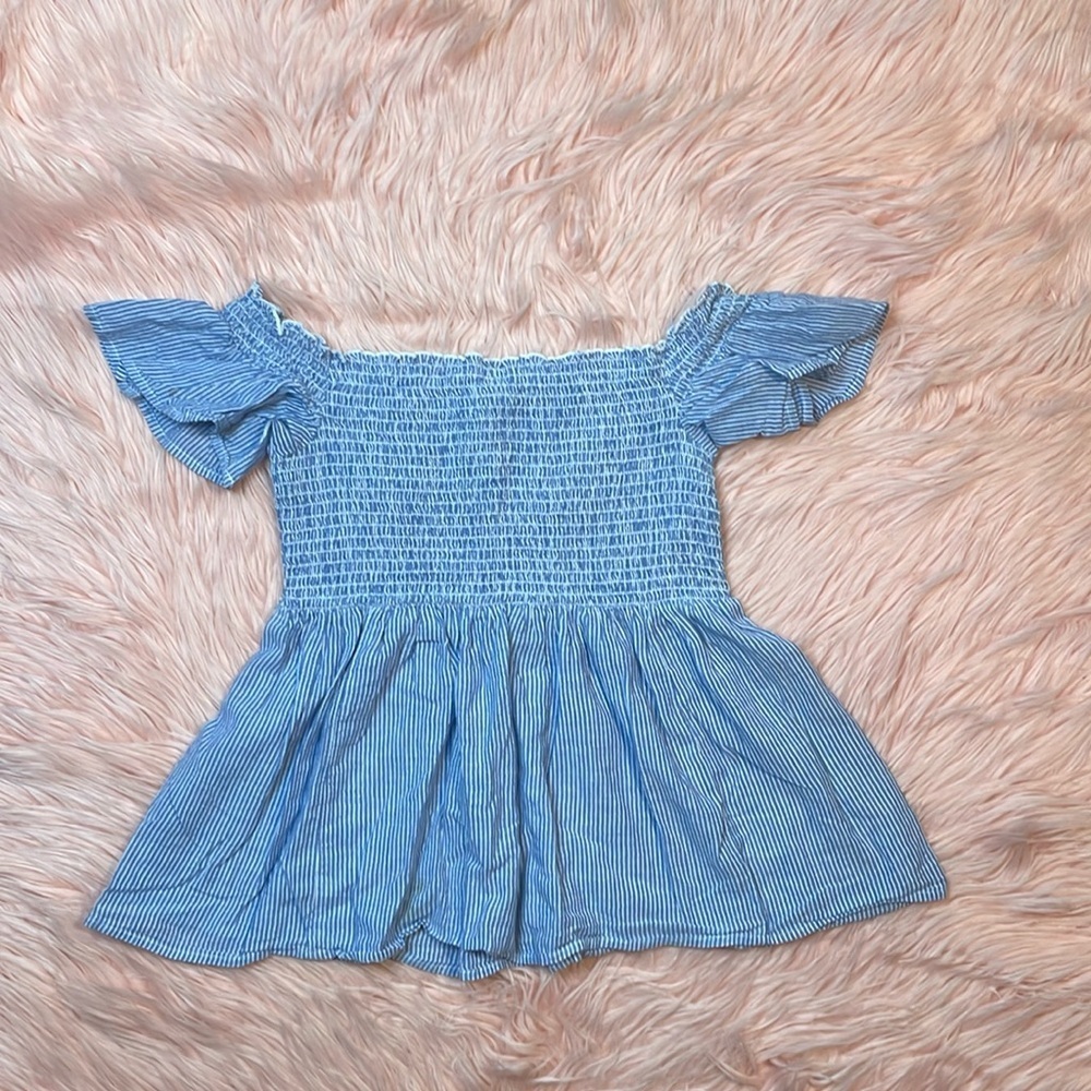 American Eagle Blue White Striped Off Shoulder Top Shirt‎ Small
